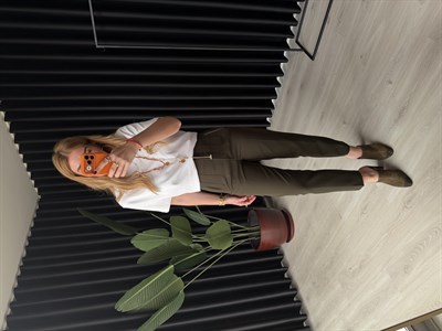 Haki , Likralı , Filetolu Pantolon 