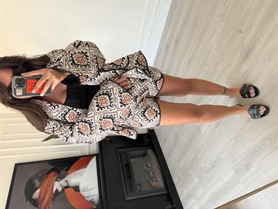 Siyah & Taba , Desenli , Kapitone Şort Etek