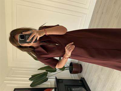 Orijinal Marka , Önden Yarım Fermuarlı , Bordo Elbise