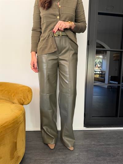 İçi Süet , Haki , Deri Palazzo Pantolon