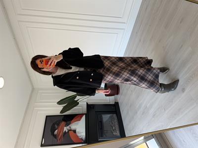 Beli Gizli Lastikli Siyah & Bej Ekoseli Tok Saten Etek