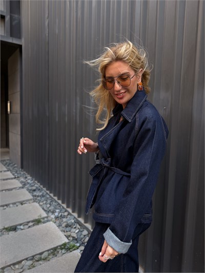 Kuşaklı Ceket & Etek , Premium Jean Takım