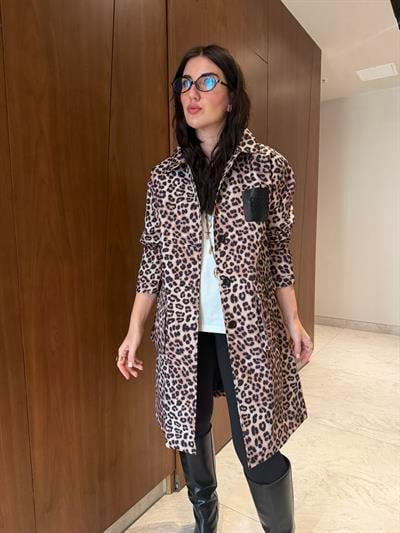 Orijinal Model , Deri Cep Aksesuarlı , Leopar Mevsimlik Mont