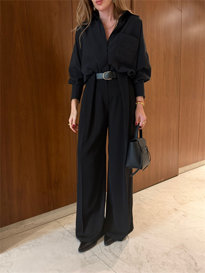 Kemerli , Double Krep , Tiril Kumaş , Siyah Palazzo