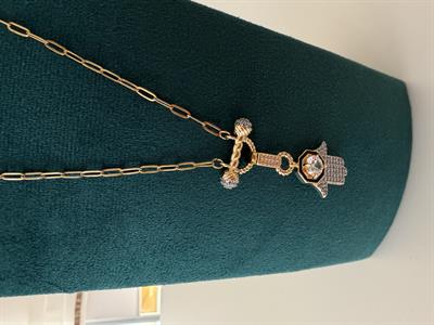 Full Zirkon Taşlı , 14k Fatima Kolye