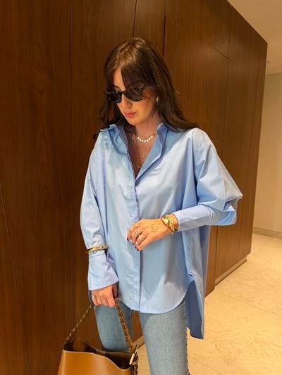 Oversize Bebe Mavisi , Poplin Gömlek