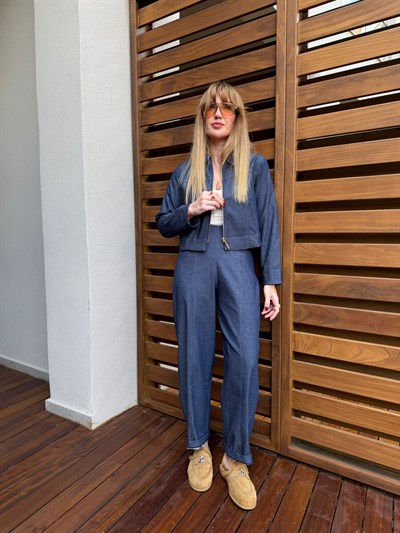 Baggy Model , Likralı Gabardin , Lacivert Pantolon