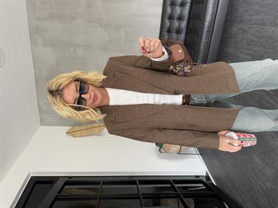 Premium Kalitede , Dokulu , Kahverengi Blazer Ceket