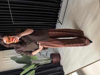 Crocodile Desenli , Acıkahve Mat Saten Pantolon