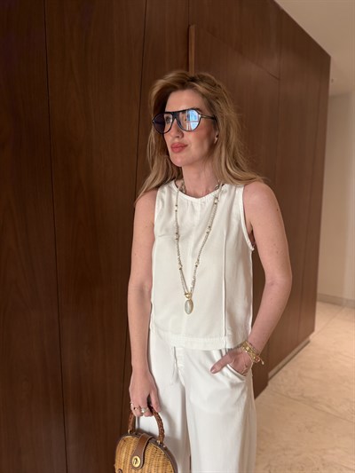 Orijinal Model , Yumuşacık , Bluz & Palazzo Ekru , Tencel Jean Takım