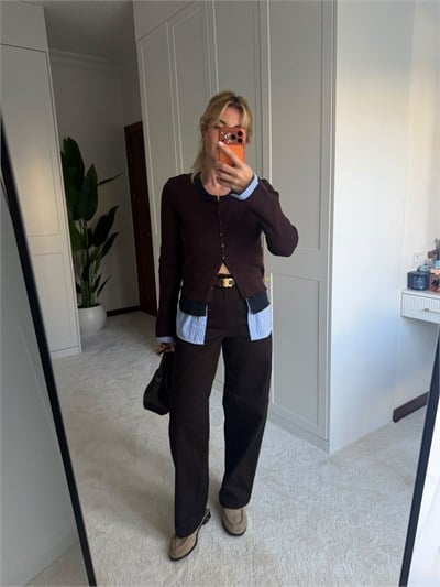 Orijinal Model , Mürdüm , Poplin Detaylı , Önden Düğmeli Triko