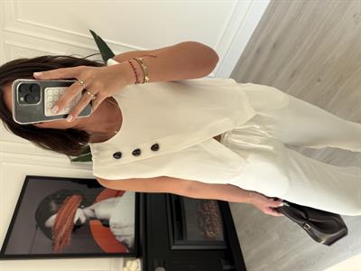 Orijinal Model , Premium Keten , Düğme Detaylı , Ekru Takım