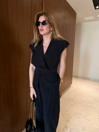 Beli Kuşaklı , Siyah , Yelek & Pantolon Takım