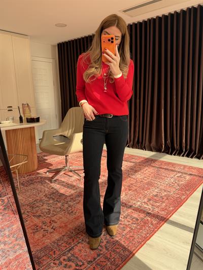 Lacivert Push-Up Etkili Likralı İspanyol Paça Jean 