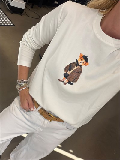 Orijinal Marka , Köpek Figür Beyaz Bluz