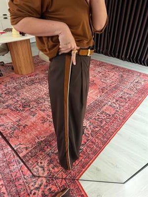 Yanları Süet Biyeli Acıkahve Palazzo Pantalon