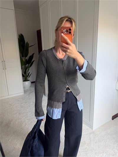 Orijinal Model , Antrasit , Poplin Detaylı , Önden Düğmeli Triko