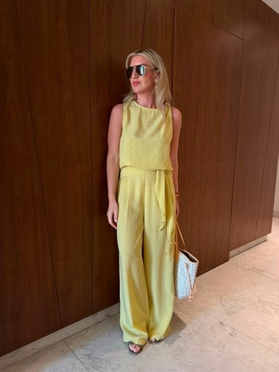 Orijinal Model , Omzu Boncuk Detaylı Bluz & Pantolon , Olive Tencel Takım