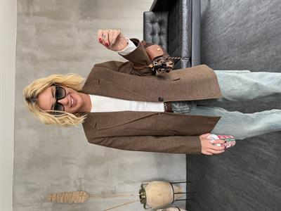 Premium Kalitede , Dokulu , Kahverengi Blazer Ceket