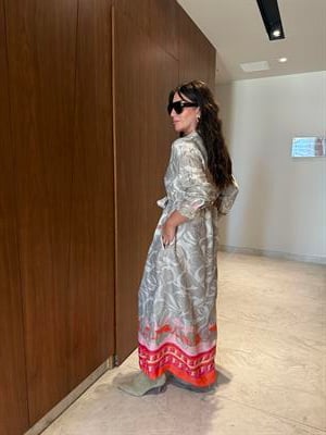 Kırmızı & Bej Desenli , Pamuk Saten , Premium Elbise