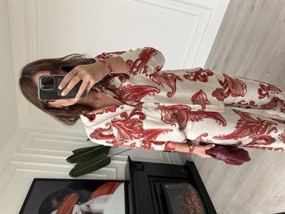 Bordo Desenli , Gömlek & Pantolon , Premium Tiril Takım