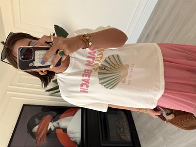 Deniz Kabuğu Desenli , %100 Cotton , Ekru T-shirt