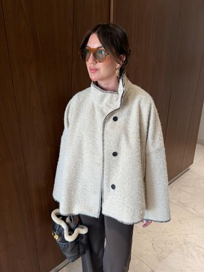 Peluş Dokulu , Bej Kaşe Kaban