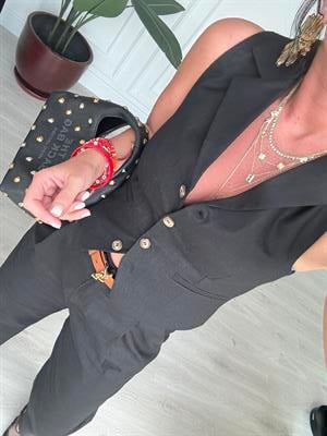 Siyah , Yakalı , Yelek & Pantolon , Premium Keten Takım