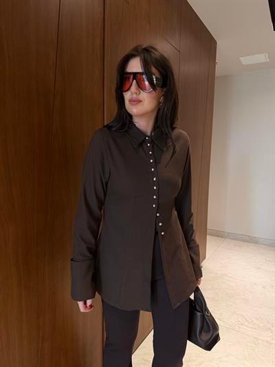 Orijinal Model , Önden Düğmeli , Manşetli , Acıkahve Gömlek