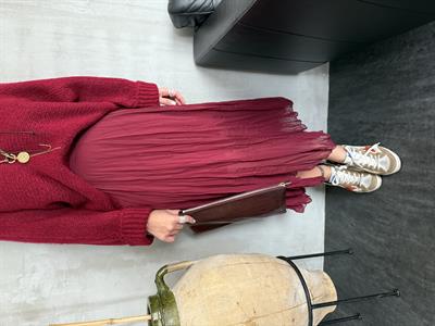 Buruşuk Model , İçi Astarlı , Bordo Midi Etek