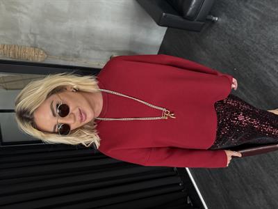 Yanı Yırtmaçlı , İçi Şardonlu , Bordo Sweatshirt