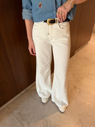 Acı Kahve Kemerli , Beyaz , Tencel Palazzo Jean