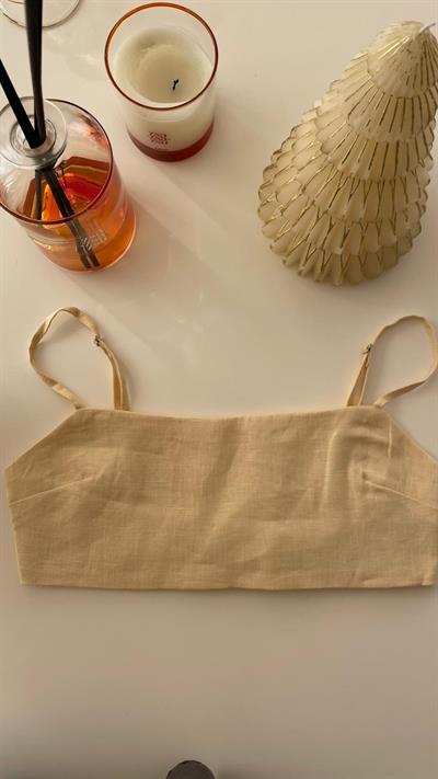 %100 İthal Keten , Butter Yellow , Çift Kat Askılı Bluz