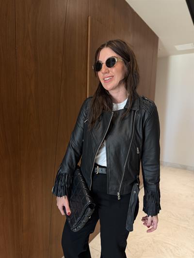 Püskül Detaylı , Siyah Deri Ceket