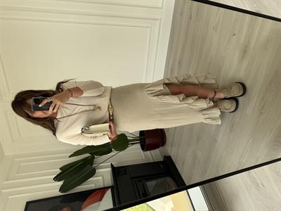 Bej , Müslin Kumaş , Yırtmaçlı Etek