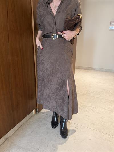 Orijinal Model , Kemerli & Yırtmaçlı , Vizon Kahve , Premium Süet Etek