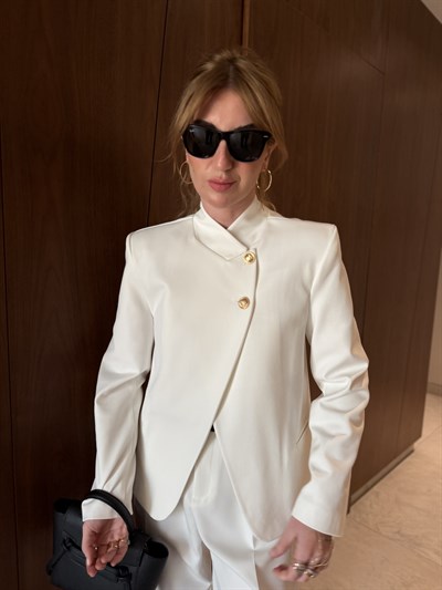 Orijinal Model , Çift Düğmeli , Beyaz Blazer Hot Ceket