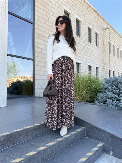 Orijinal Model , Deri Kemerli , Çiçekli , Acıkahve Etek