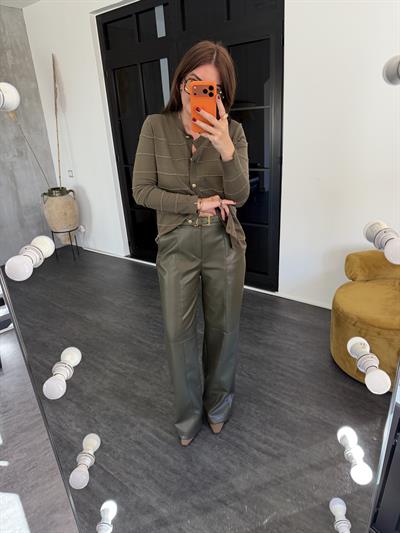 İçi Süet , Haki , Deri Palazzo Pantolon