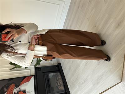 Dilvin , Geniş Paça , Pileli , Kahverengi , Premium Pantolon