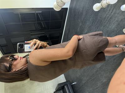 Gold Deniz Kabuğu Düğmeli, Kemerli Acı Kahve Premium Keten Takım