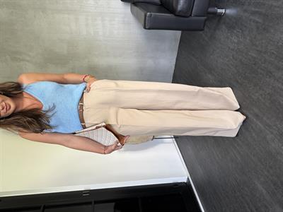 Hasır Kemerli , Bej , Premium Keten , Palazzo