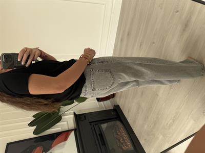 Önü Komple Taşlı Füme Jean Pantolon