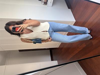 Süet Kemerli Buz Mavisi Yumuşacık Jean Pantolon 