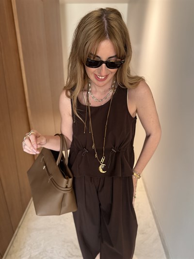 Orijinal Model , Belden Büzgülü , Acıkahve Bluzlu Takım