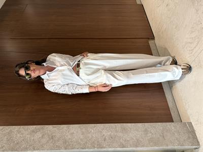 Düğme Detaylı Beyaz Premium Palazzo Pantolon