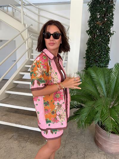 Pembe Desenli , Şort & Gömlek Takım