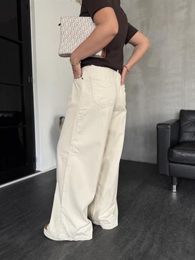 Orijinal Marka , Beli Lastikli , Gabardin Kumaş , Bej Palazzo Pantolon