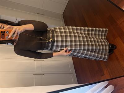 Ekru & Vizon Ekoseli , Çift Deri Kemerli , Premium Etek