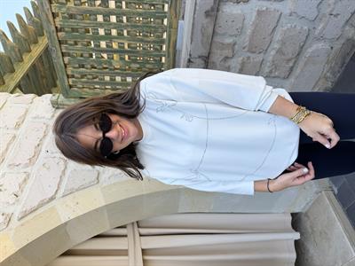 Orijinal Marka , Taş İşlemeli , Beyaz Sweatshirt